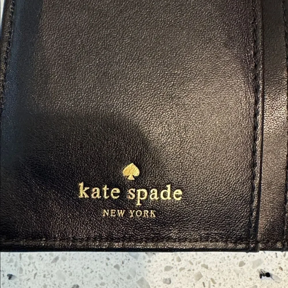 Kate Spade Black and White Leather Striped Clutch Wallet Snap Closure EUC